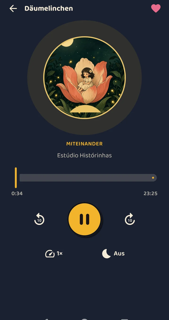 Player der App Kina Stories im Nachtmodus, spielt Däumelinchen.